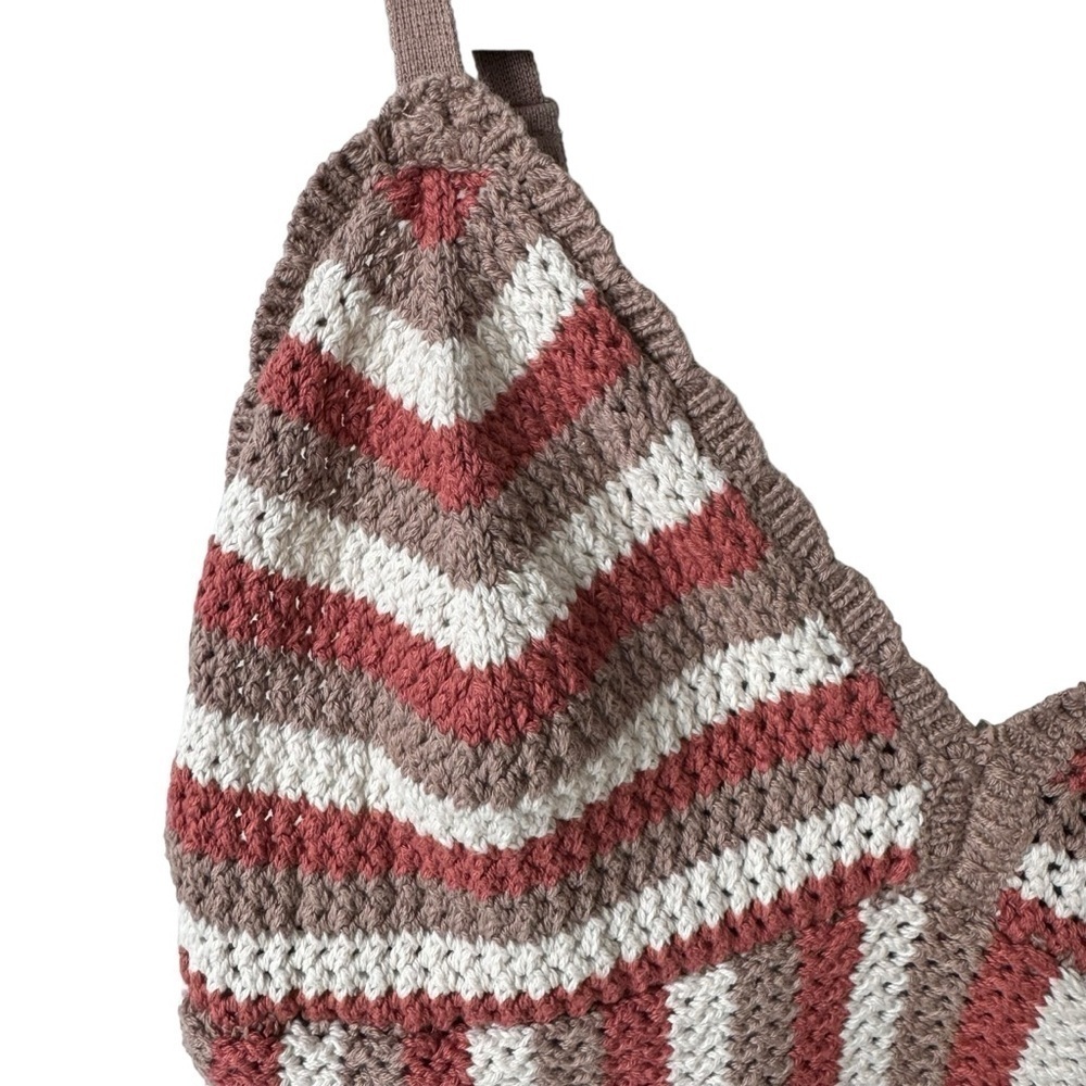 Harlow Alexis Crochet Crop Tank Top Boho Bralette Brown Cream Women's Small - Picture 3 of 9